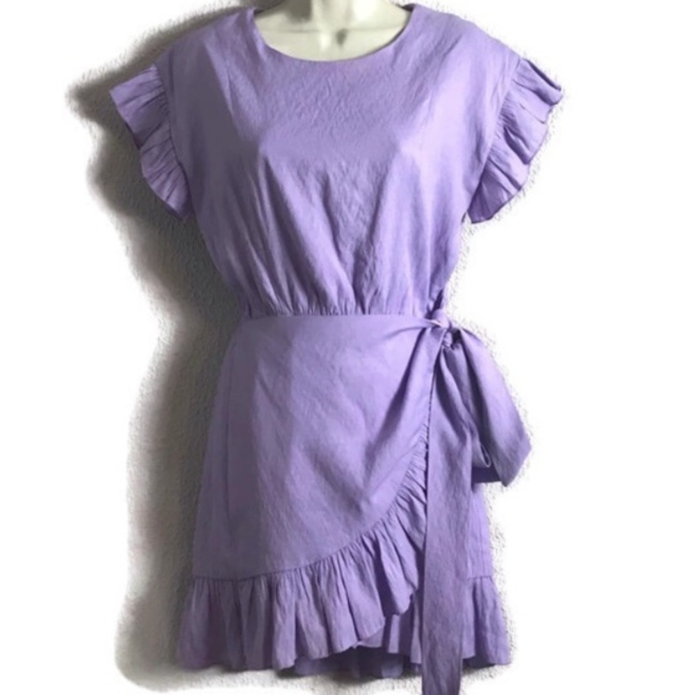 The Impeccable Pig - Lilac Ruffle Sleeve Wrap Dress